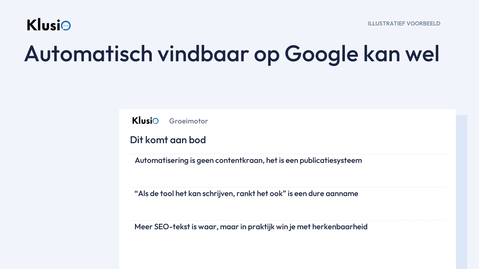 Illustratief Klusio-productvoorbeeld bij Automatisch vindbaar op Google kan wel