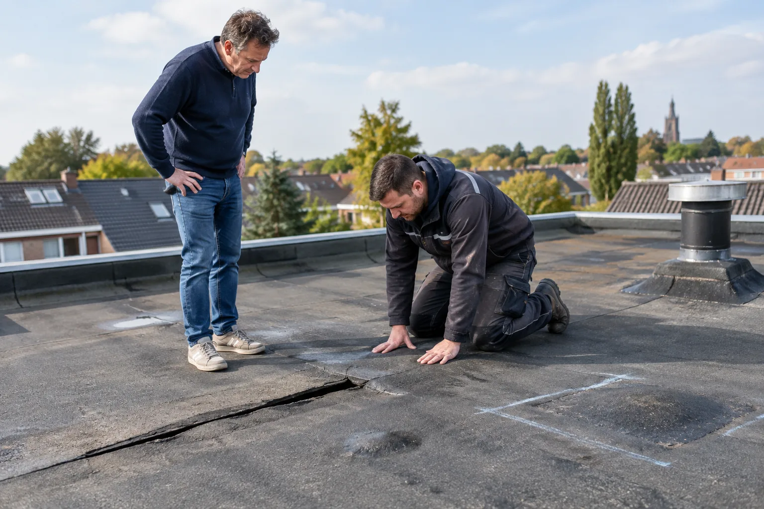 dakbedekking plat dak bitumen in een realistische praktijksituatie